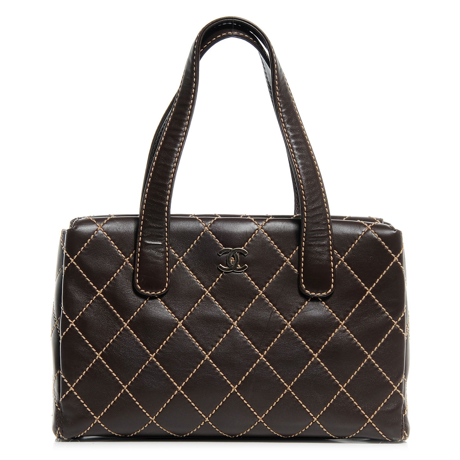 Chanel Leather Quilted Surpique Stitched Tote Brown 1 of 7