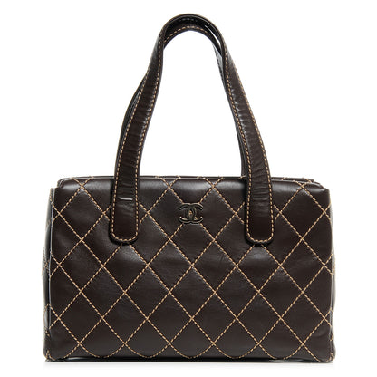 Chanel Leather Quilted Surpique Stitched Tote Brown 1 of 7