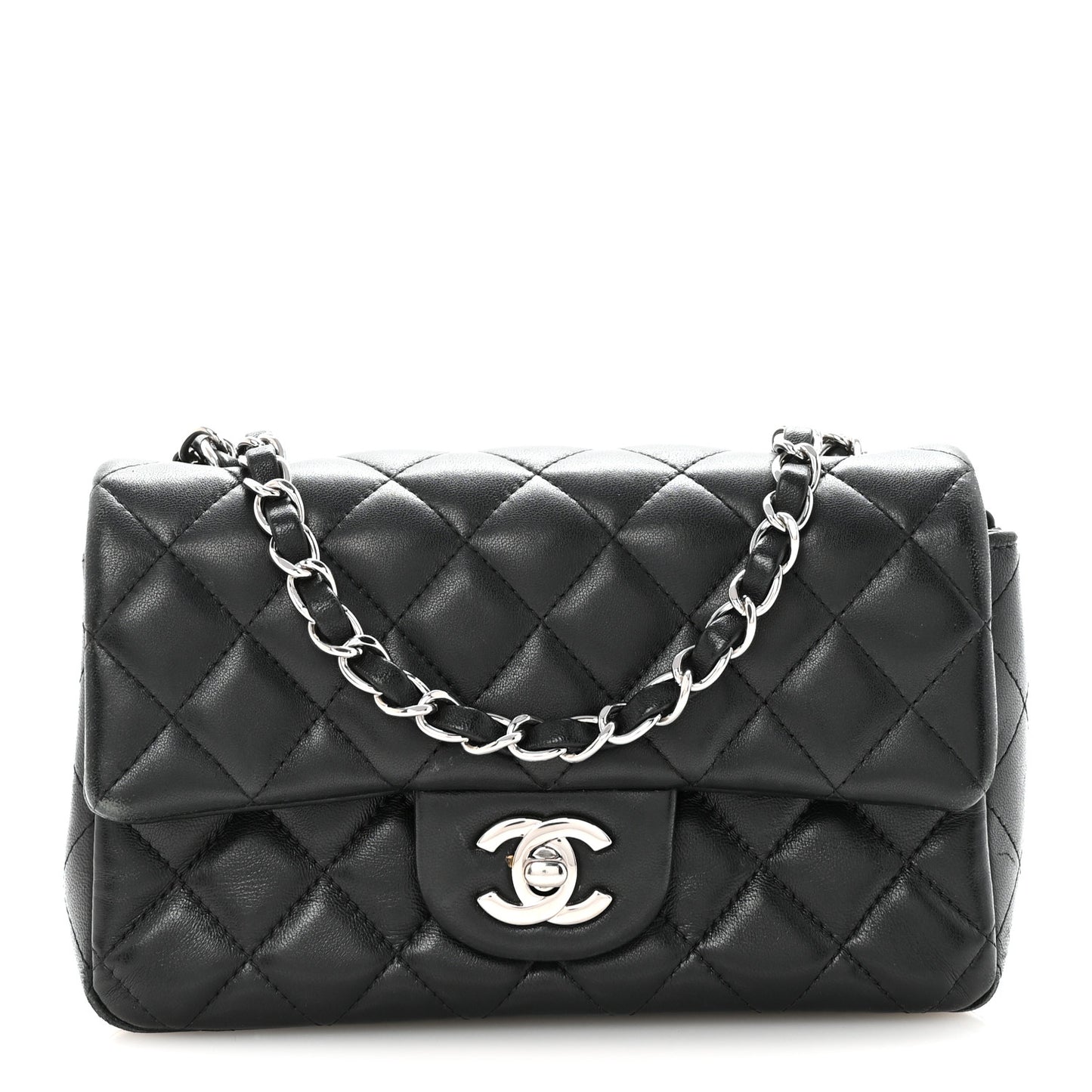Lambskin Quilted Mini Rectangular Flap Black
