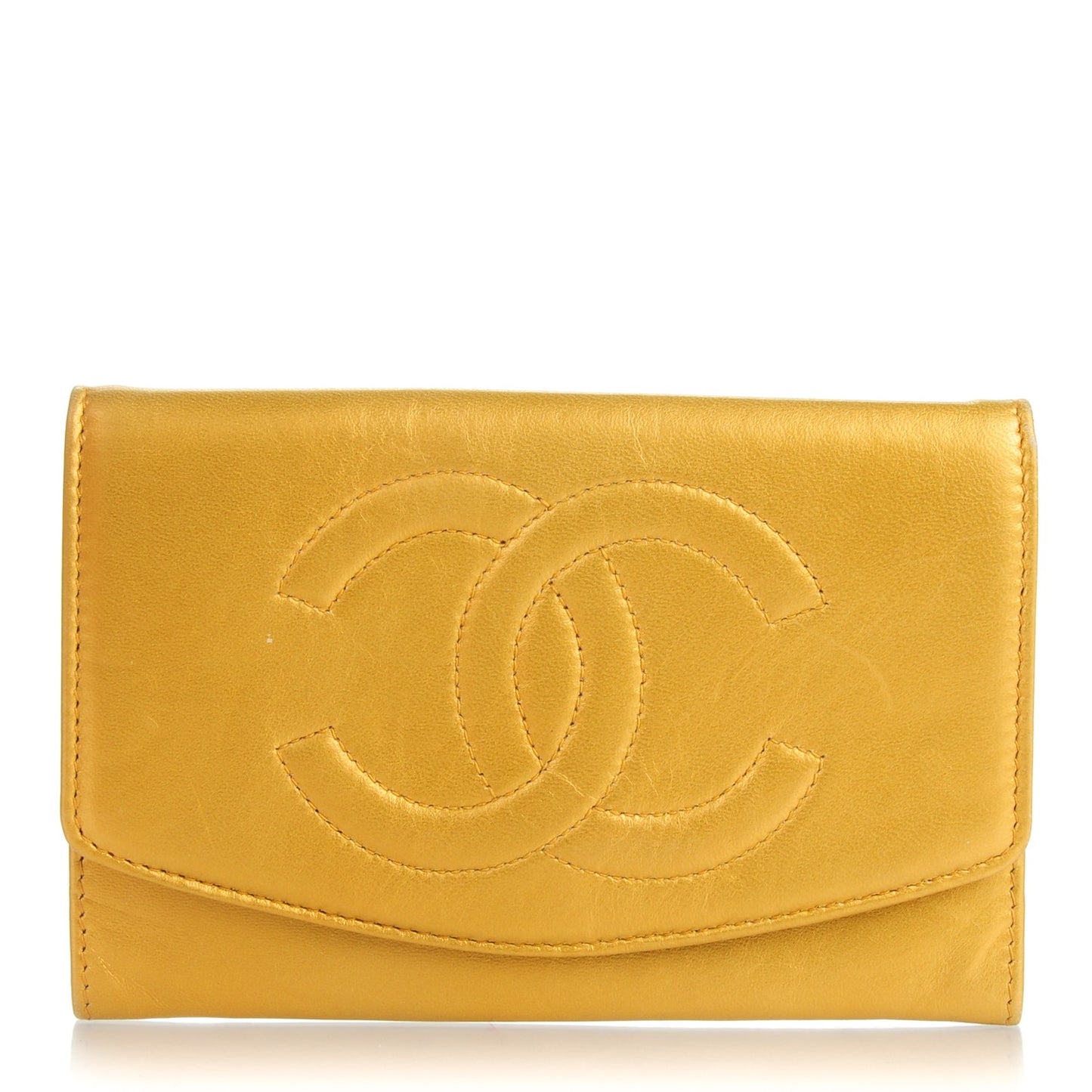 Metallic Lambskin Timeless CC Wallet Gold