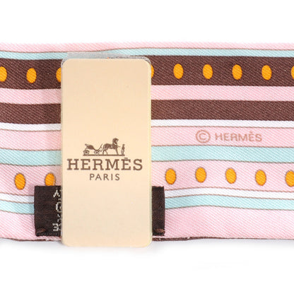 Hermes Silk Sequences Twilly Scarf Rose Pale Chocolat Vert D'Eau 5 of 6