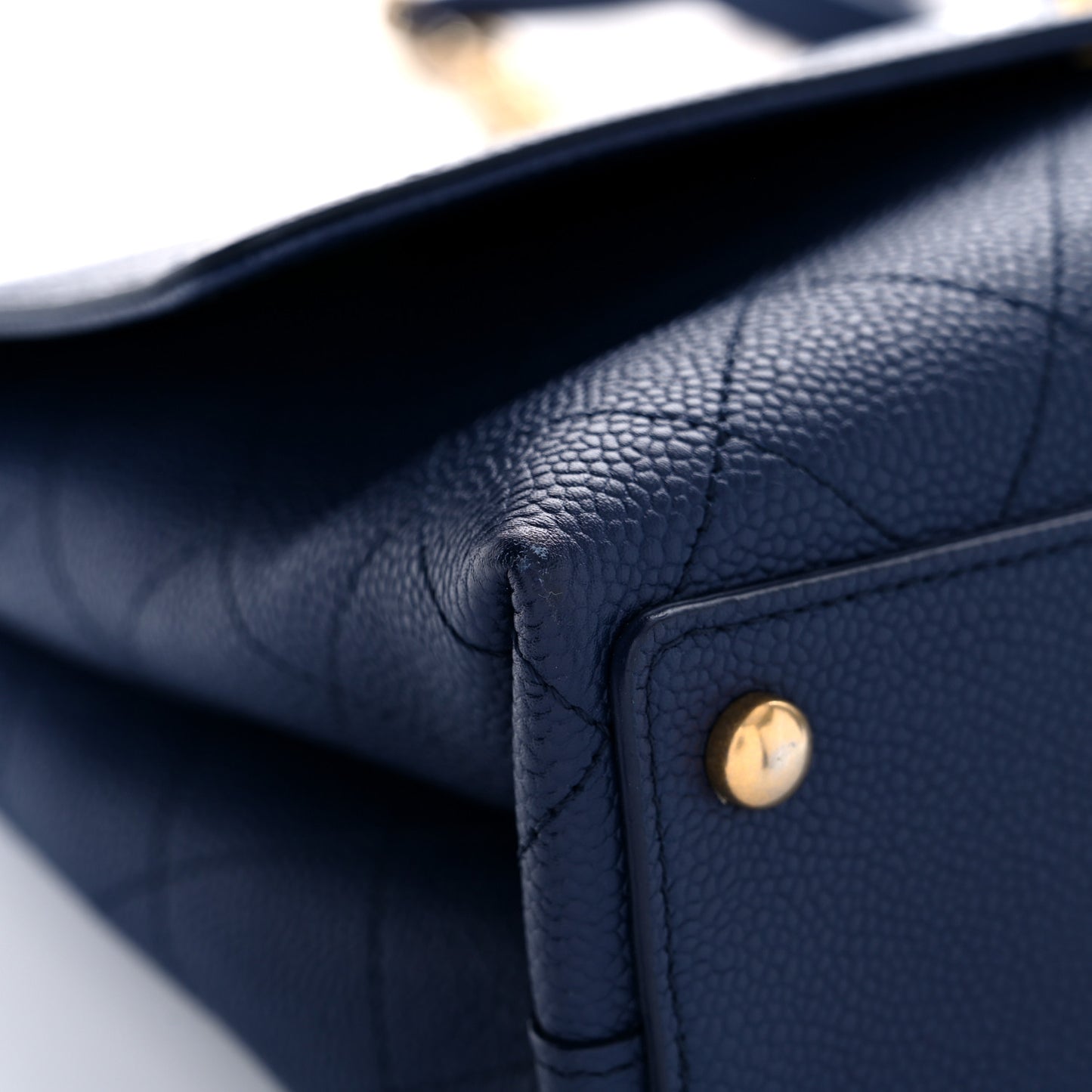 Caviar Diamond Stitched Top Handle Flap Navy