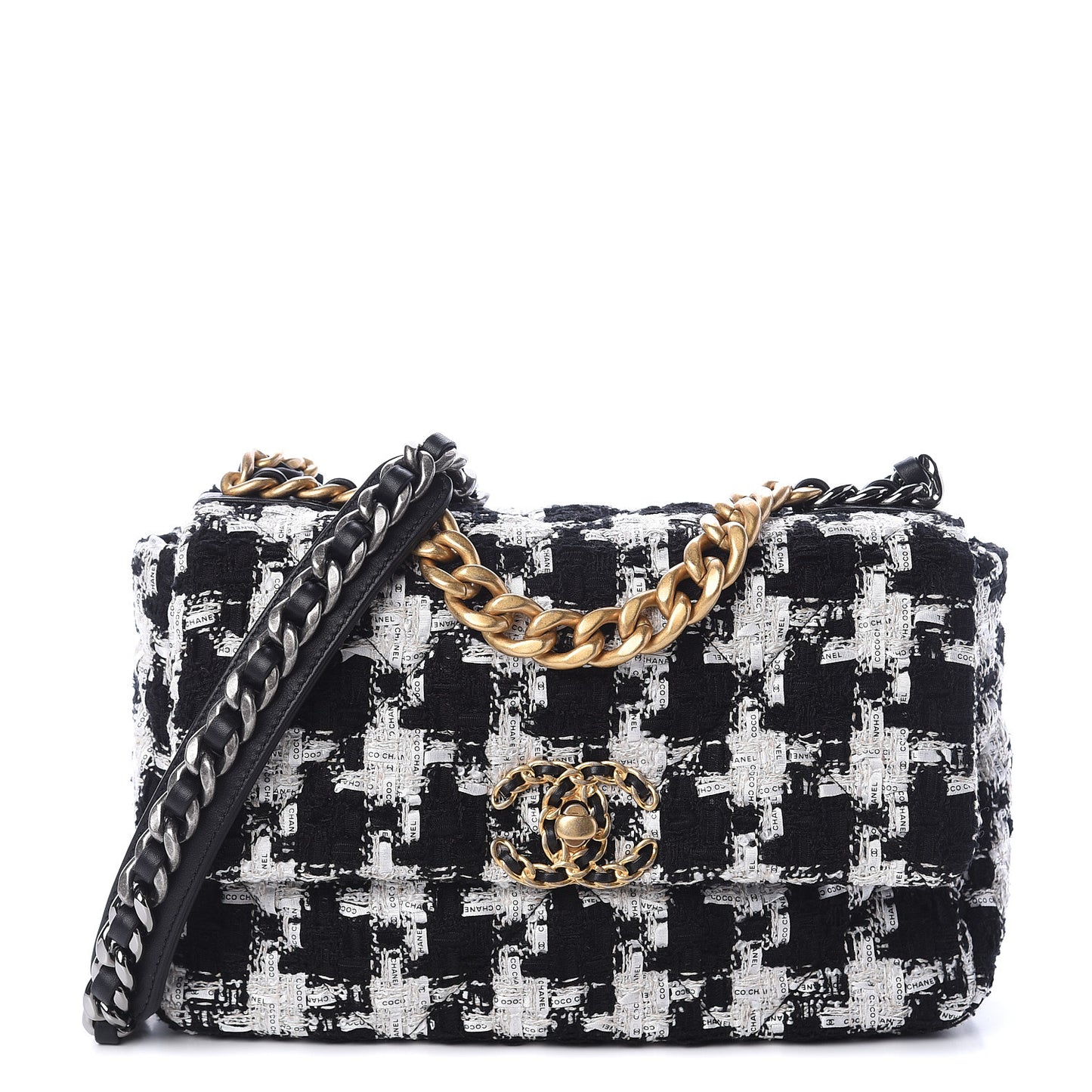 Tweed Quilted Medium 19 Flap Black Ecru White