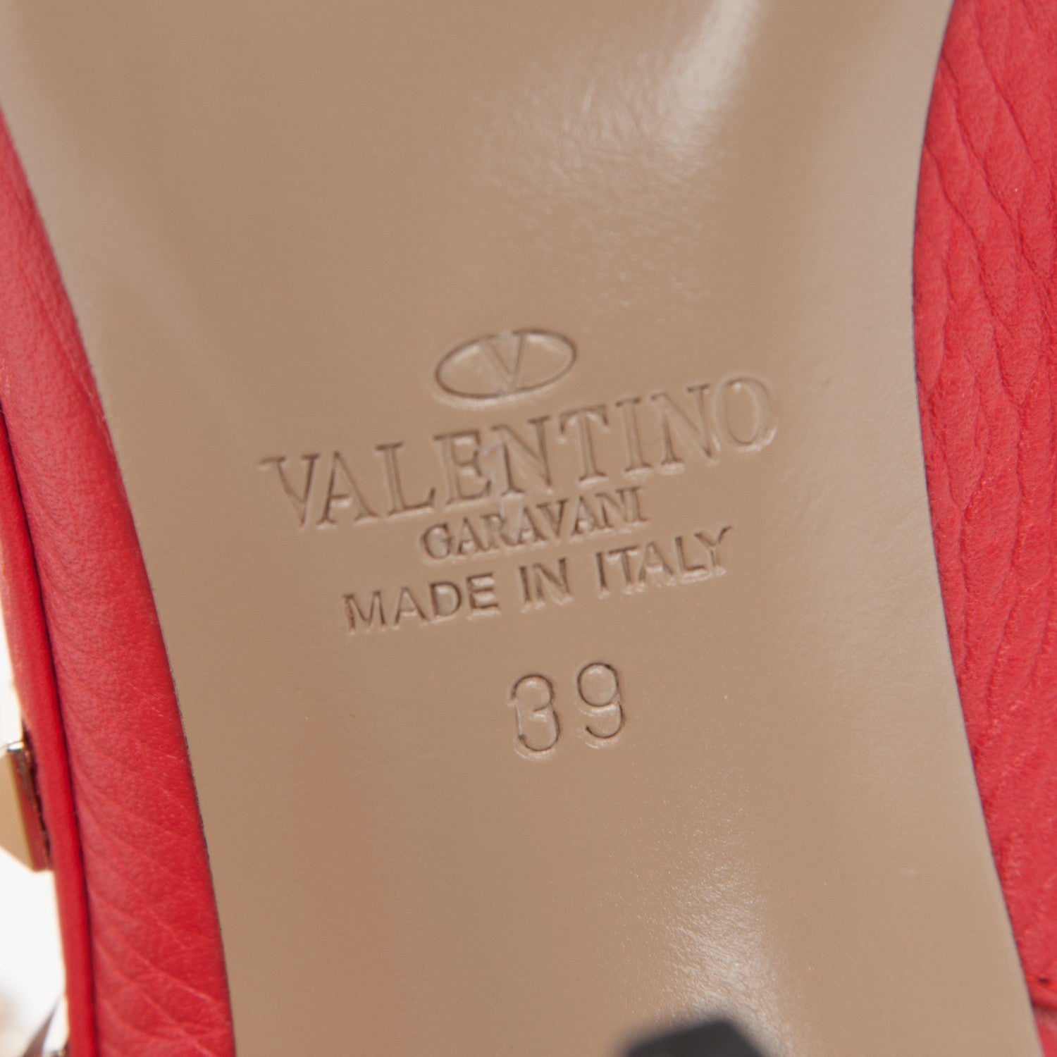 Valentino Garavani Pebbled Calfskin Rockstud Ankle Strap 100mm Pumps 39 Deep Coral 6 of 6