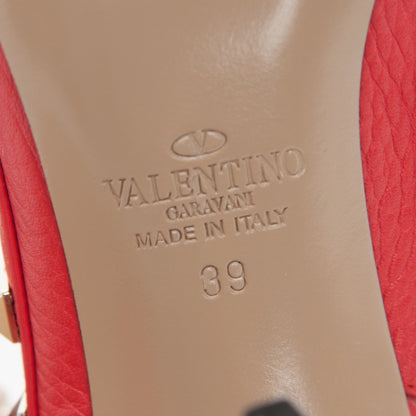 Valentino Garavani Pebbled Calfskin Rockstud Ankle Strap 100mm Pumps 39 Deep Coral 6 of 6