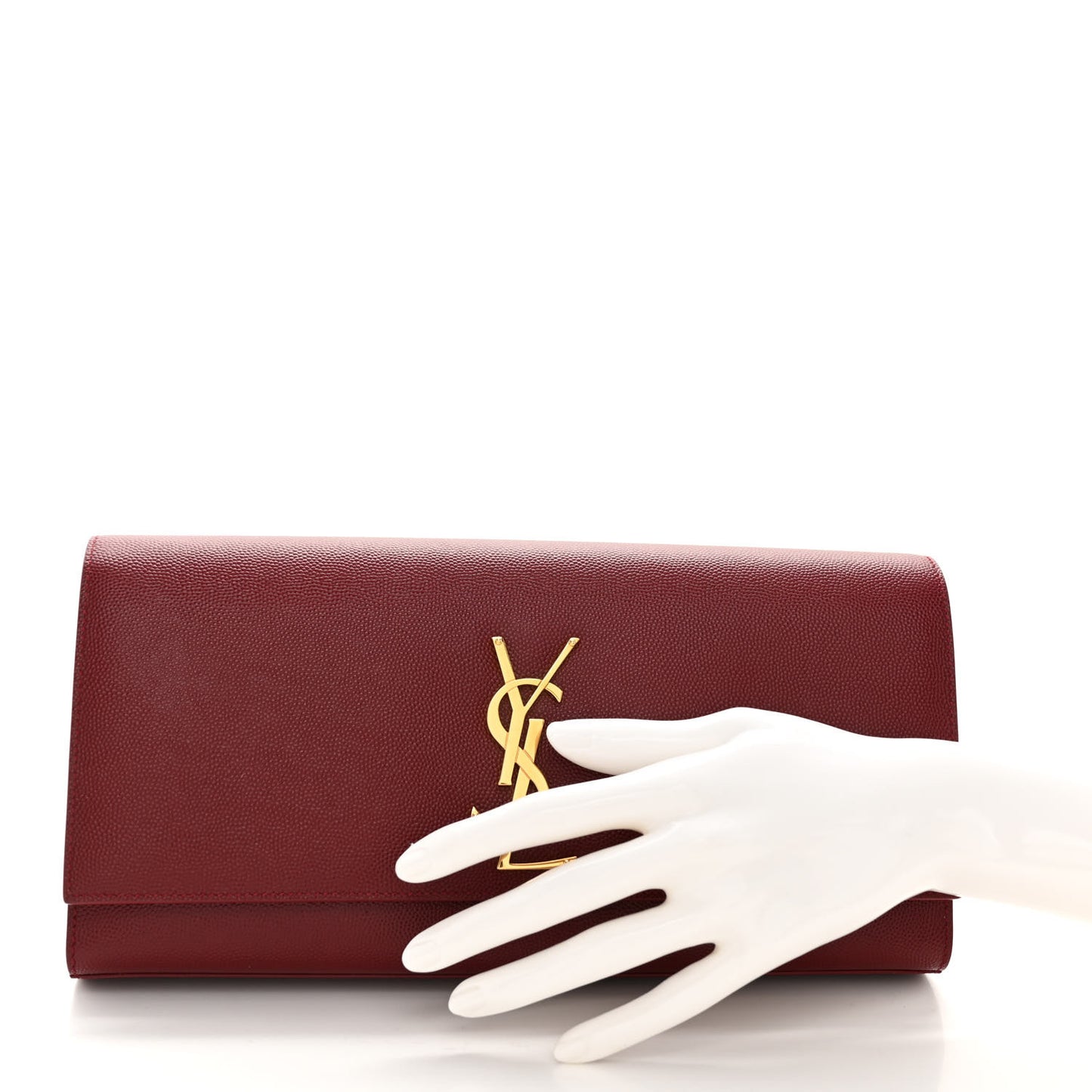 SAINT LAURENT Grain De Poudre Classic Monogram Cassandre Clutch Dark Red