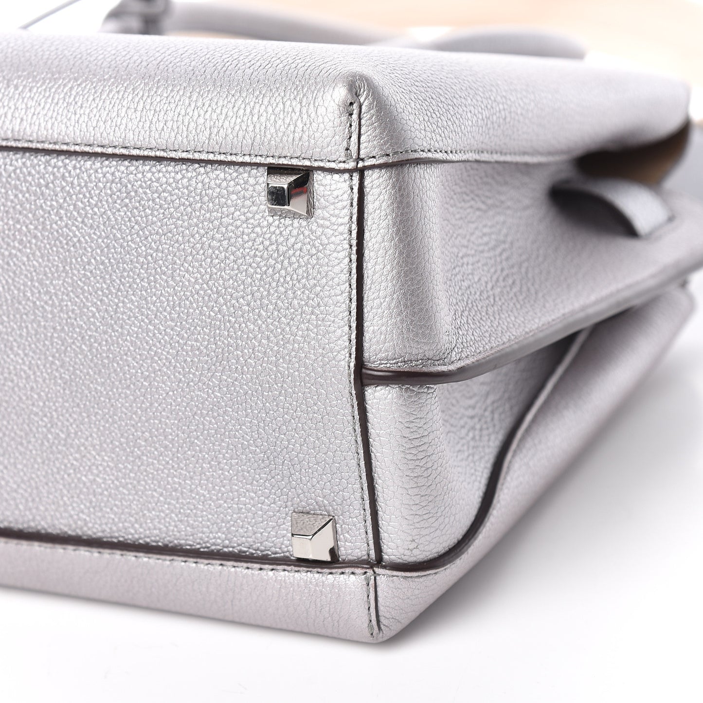 Metallic Grained Calfskin Medium Milla Tote Spike Silver