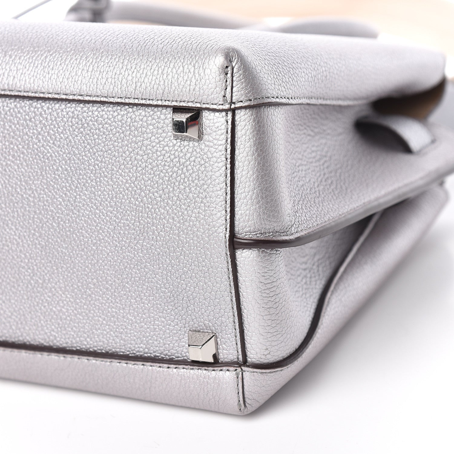 MCM Metallic Grained Calfskin Medium Milla Tote Spike Silver 16 of 17