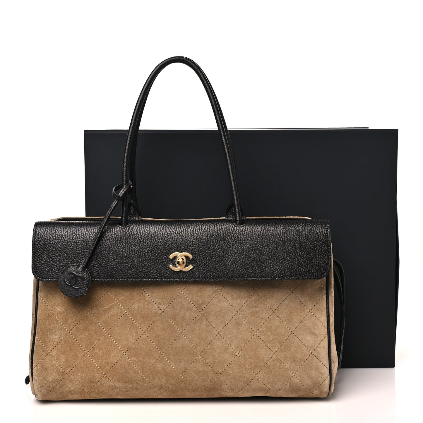 Grained Calfskin Suede Urban Essentials Large Shopping Bag  Dark Beige Black