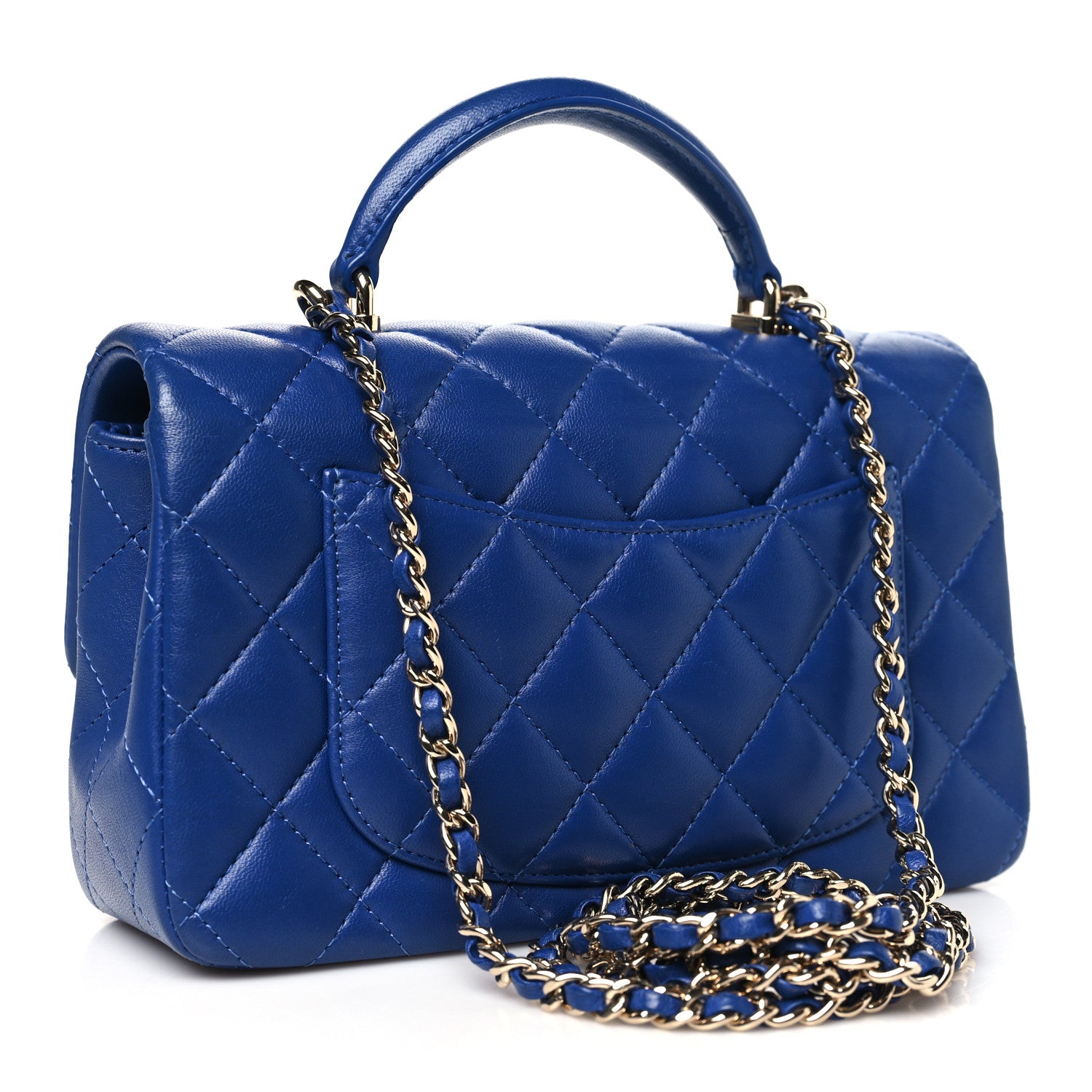 Chanel Lambskin Quilted Mini Top Handle Rectangular Flap Blue 3 of 11