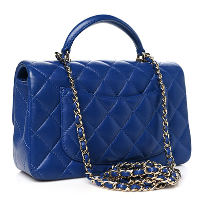 Chanel Lambskin Quilted Mini Top Handle Rectangular Flap Blue 3 of 11