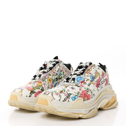 Balenciaga X GUCCI Fabric Allover Logo Flora Print Womens Triple S Sneakers 38 Multicolor White 3 of 8