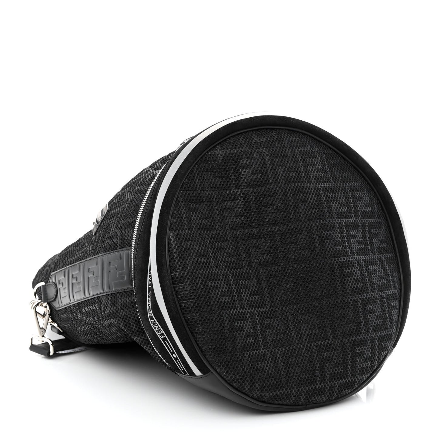 Mesh Cuoio Romano Vitello Stampa FF 1974 Embossed Logo Plate Mon Tresor Holdall Bag Black
