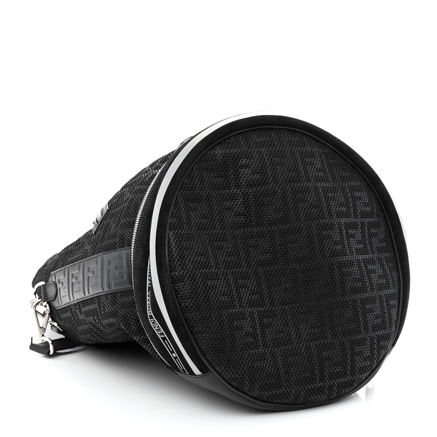 Fendi Mesh Cuoio Romano Vitello Stampa FF 1974 Embossed Logo Plate Mon Tresor Holdall Bag Black 3 of 9