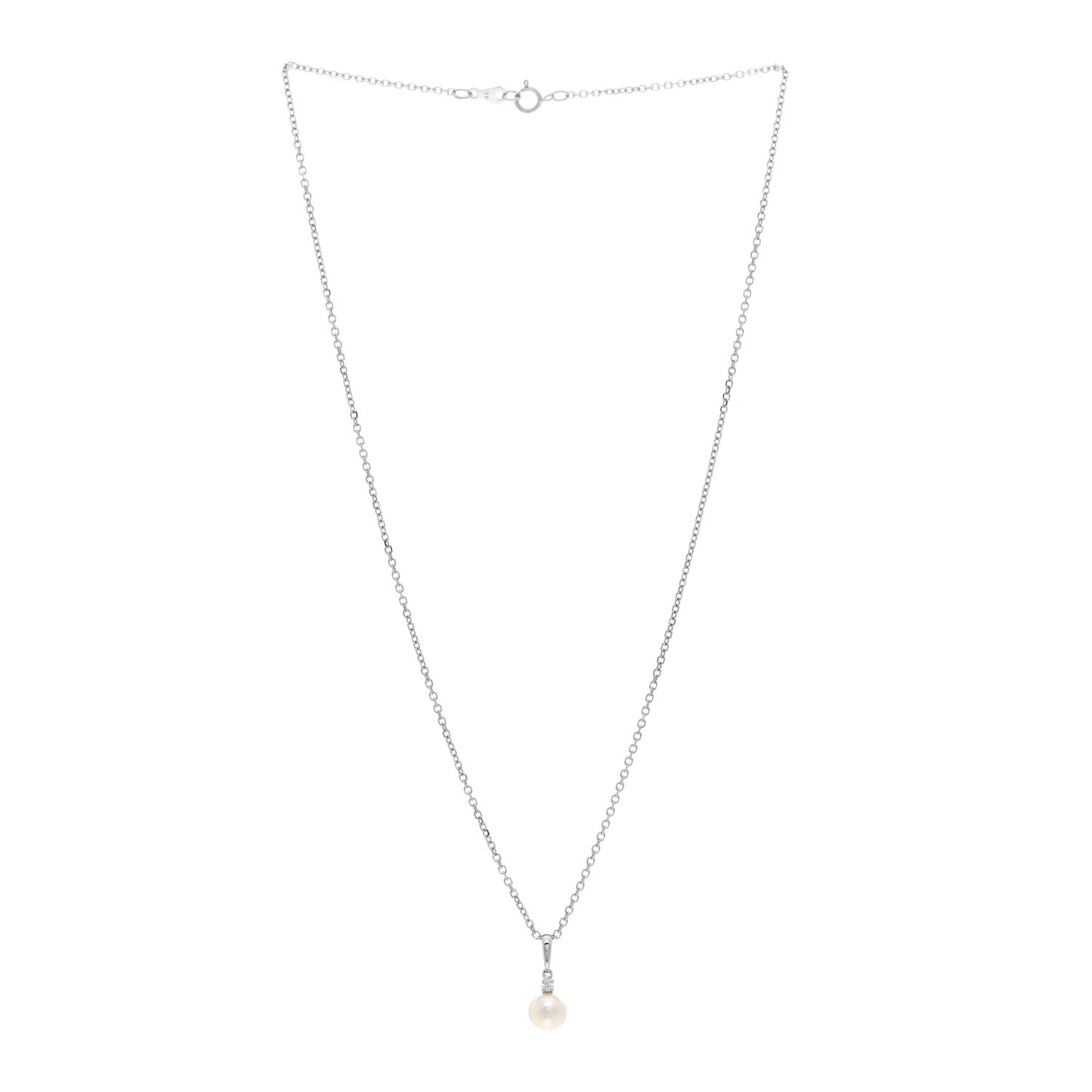 18K White Gold Diamond Akoya Pearl 6.5-7mm Morning Dew Pendant Necklace