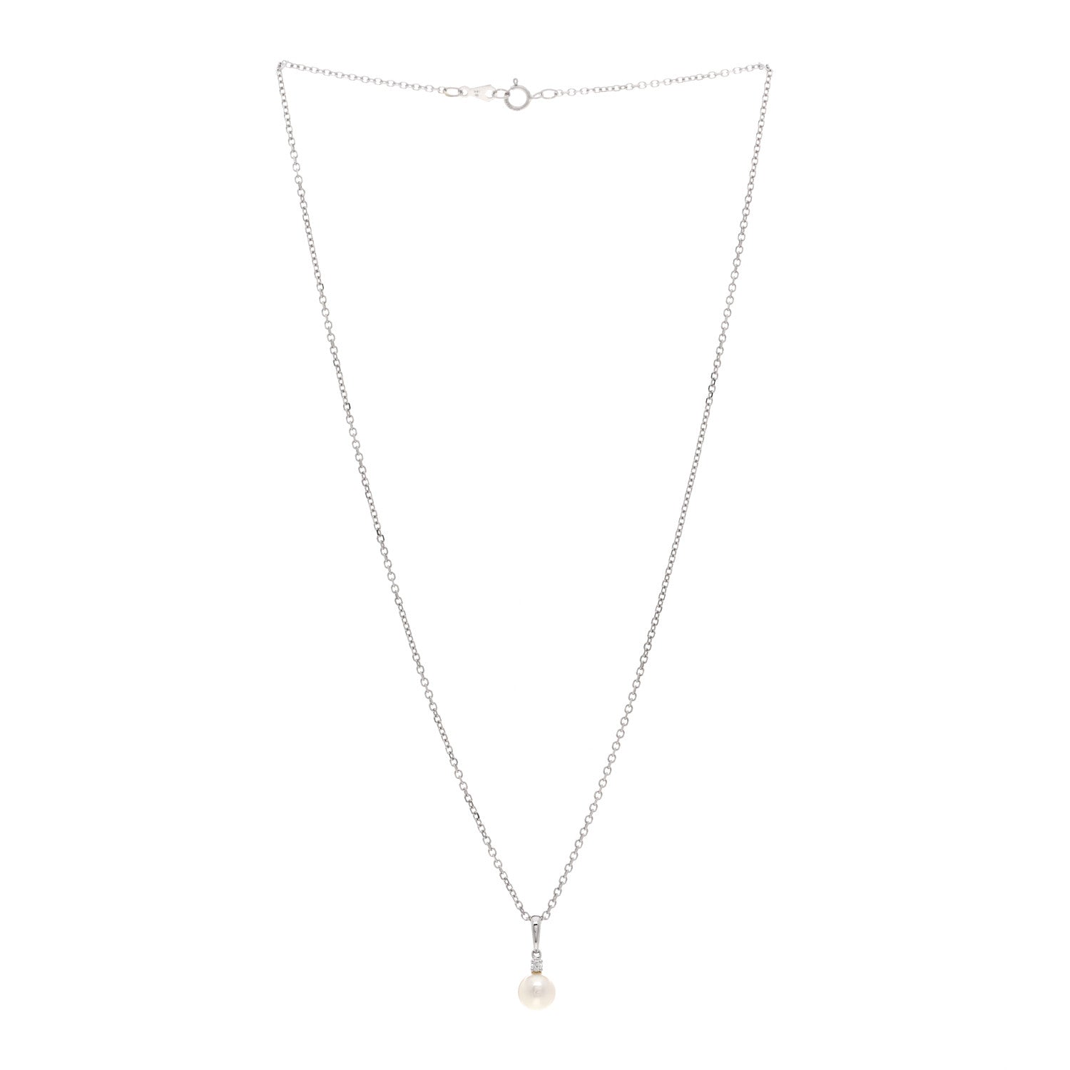 Mikimoto 18K White Gold Diamond Akoya Pearl 6.5-7mm Morning Dew Pendant Necklace 3 of 4