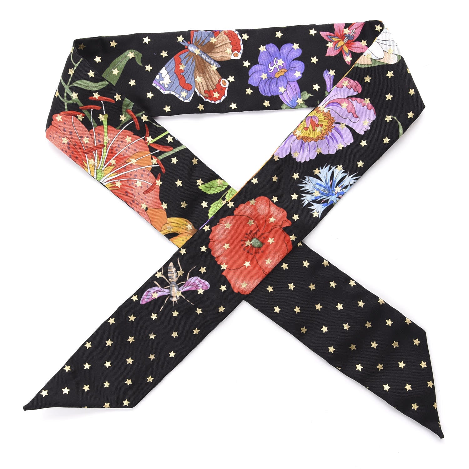 Gucci Silk Twill Goldy Neck Bow Scarf Black 1 of 2