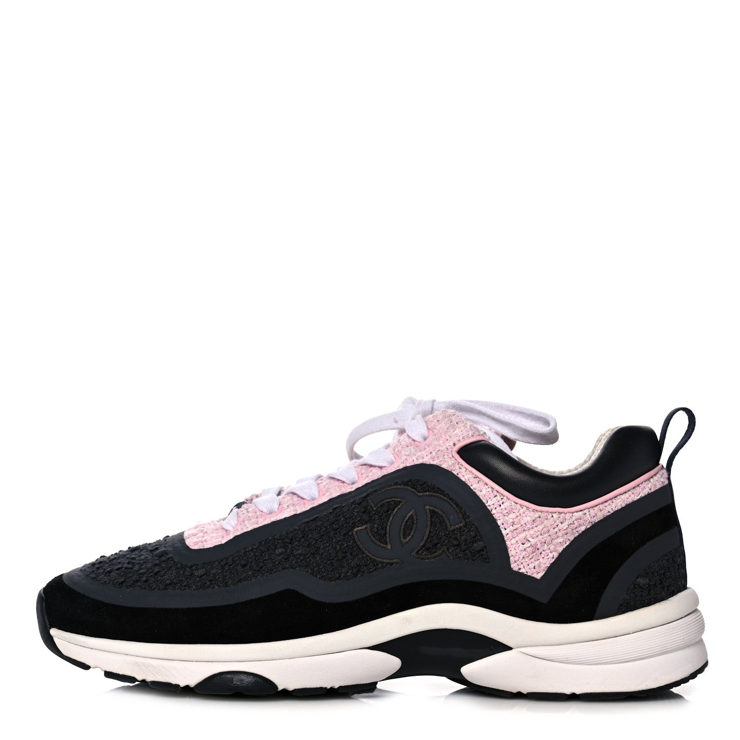 Chanel Tweed Suede Calfskin CC Sneakers 39.5 Gray Pink 1 of 7