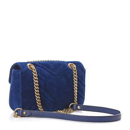 Gucci Velvet Matelasse Mini GG Marmont Shoulder Bag Cobalt Blue 3 of 9