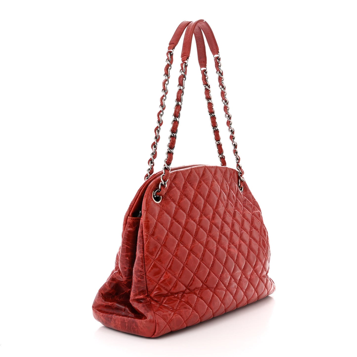Glazed Calfskin Quilted Large Just Mademoiselle Bowling Bag Red