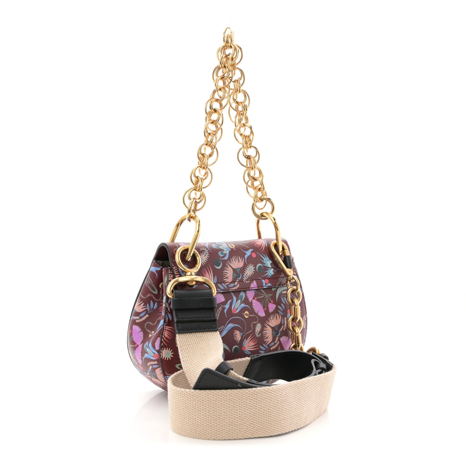 Chloe Calfskin Floral Print Drew Bi-Color Shoulder Bag Plum Purple 3 of 11