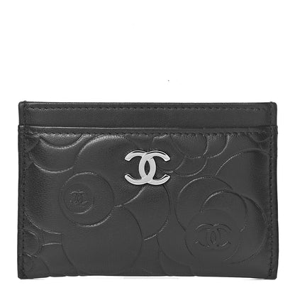 Chanel Lambskin Camellia Embossed Card Holder Black 1 of 9