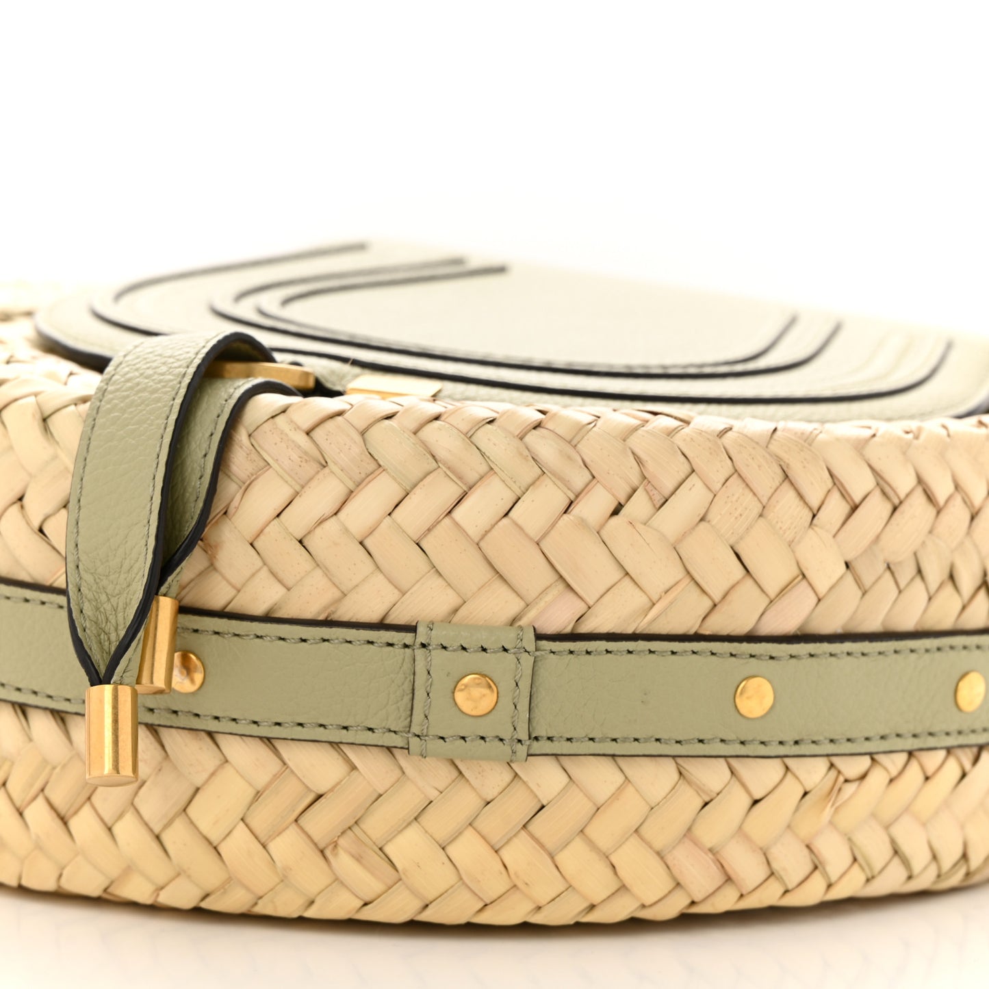 Raffia Small Grain Calfskin Small Marcie Basket Crossbody Faded Green