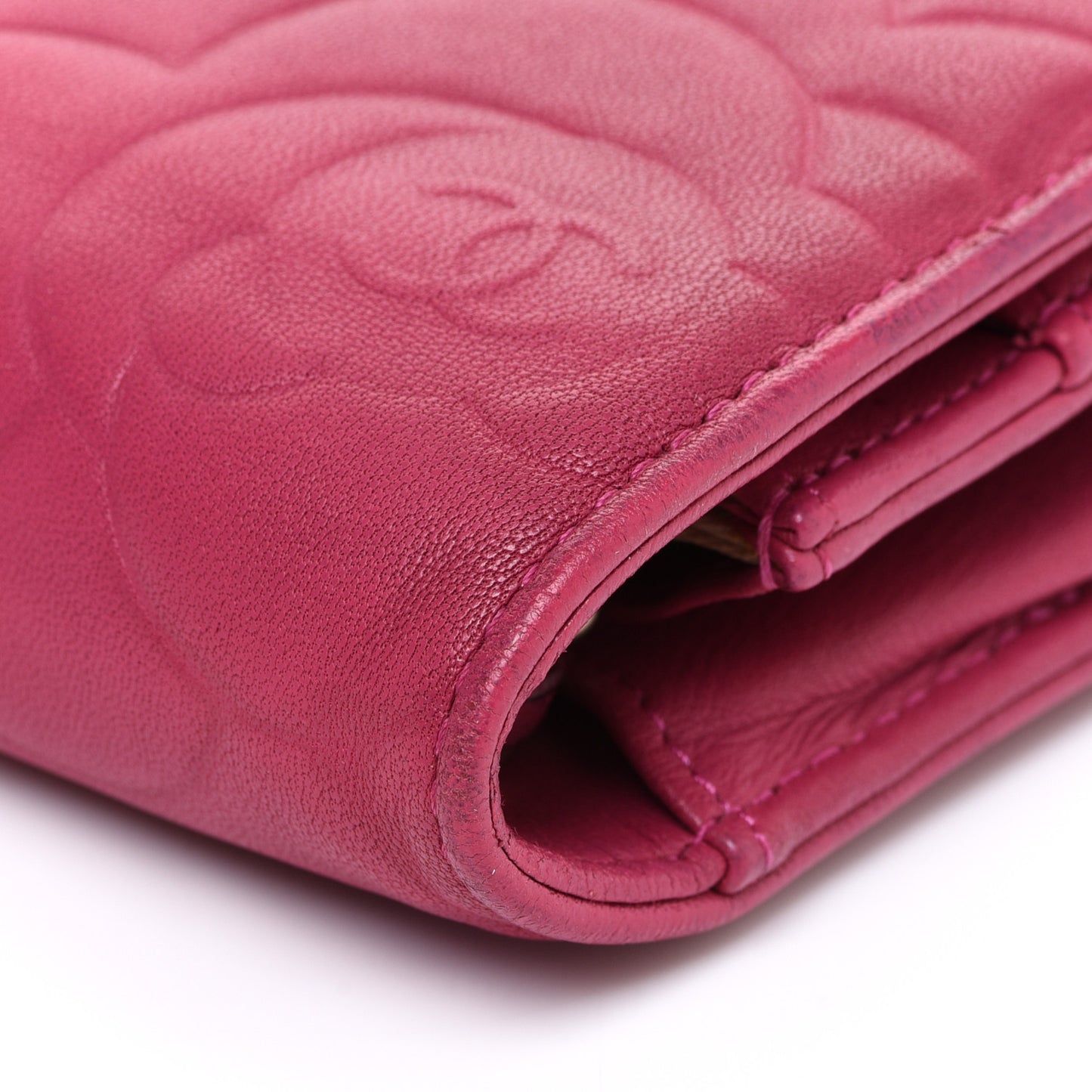 Lambskin Camellia Embossed Wallet on Chain WOC Fuchsia