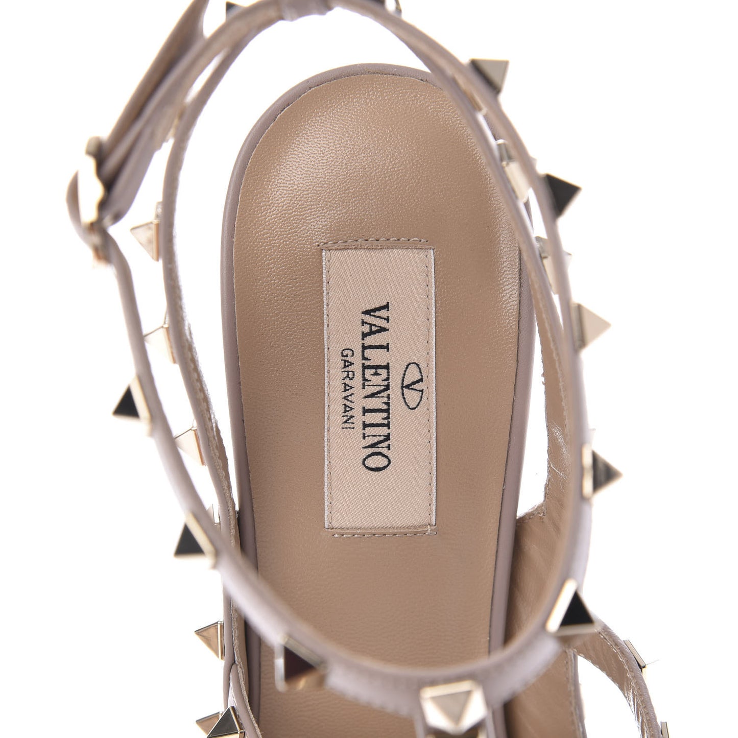 Pebbled Calfskin Rockstud Ankle Strap Pumps 41 Poudre