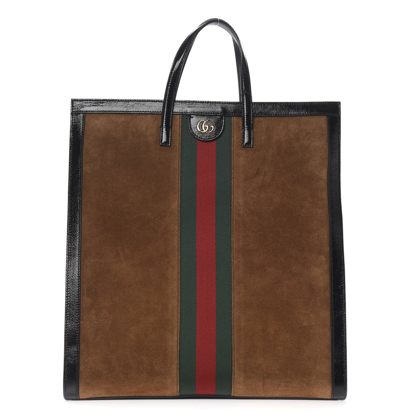 Suede Patent Web Ophidia Vertical Tote Nocciola Black
