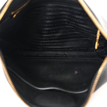 Prada Vitello Daino Zippered Shoulder Bag Black 5 of 13