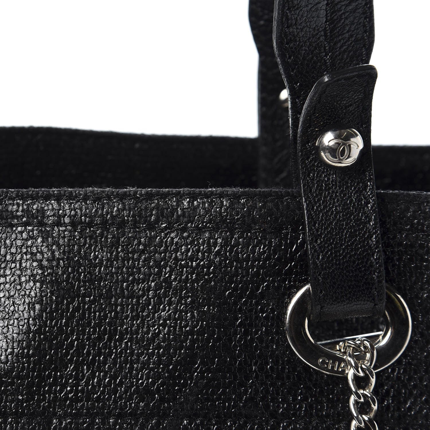 Chanel Coated Canvas Quilted Small Paris Biarritz Tote Black 7 of 10