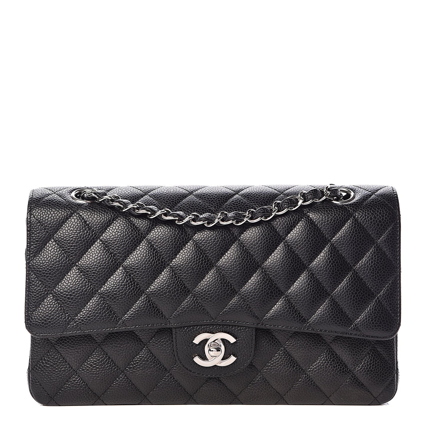 Caviar Quilted Medium Double Flap Black