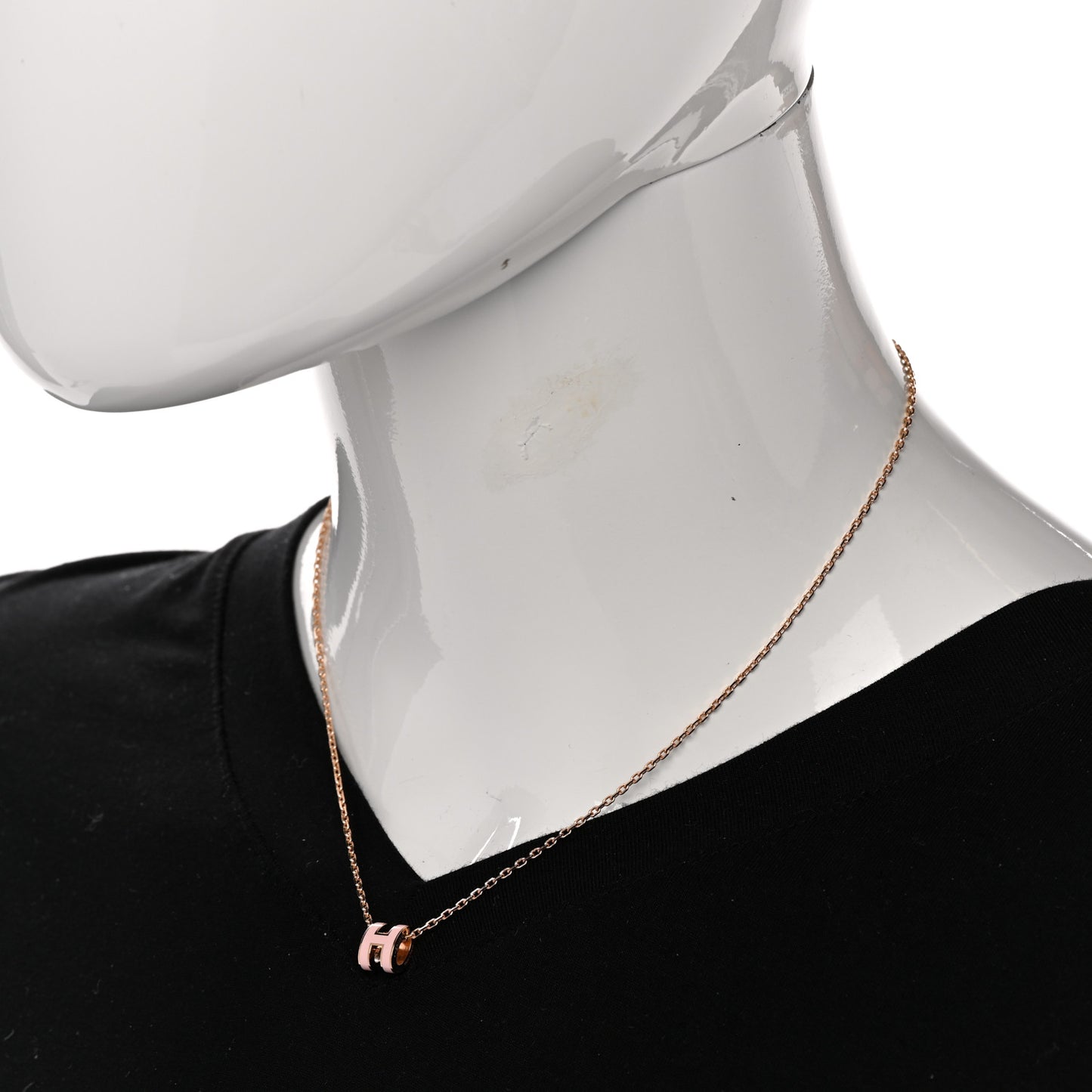 Lacquered Gold Mini Pop H Pendant Necklace Rose Dragee