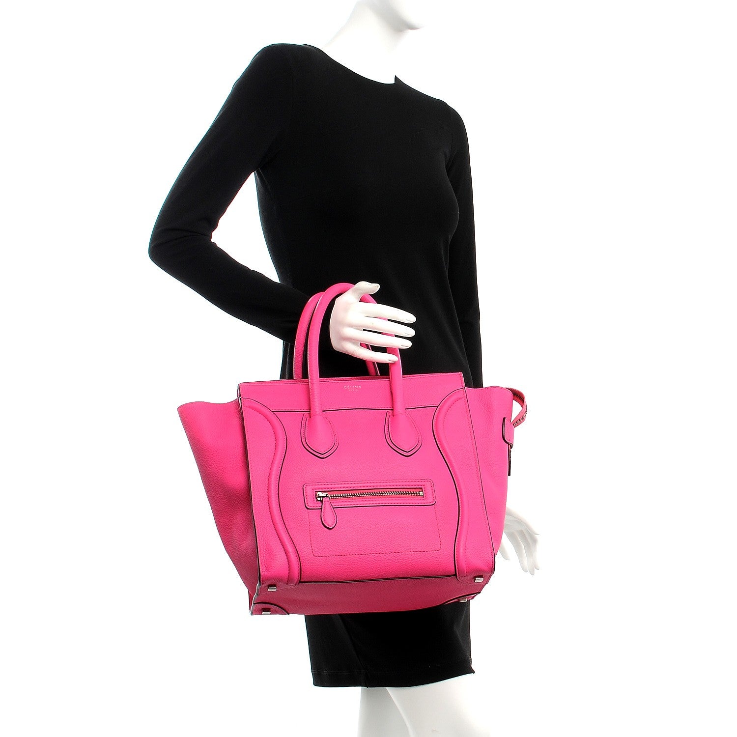 Celine Drummed Calfskin Mini Luggage Fluo Pink 2 of 9