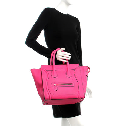 Celine Drummed Calfskin Mini Luggage Fluo Pink 2 of 9