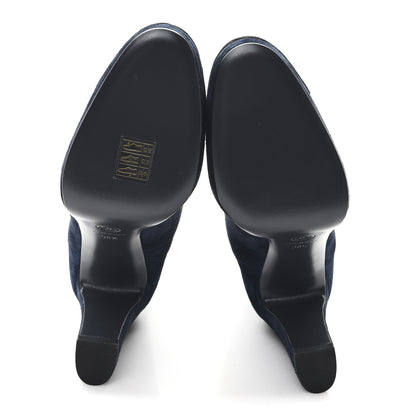 Chanel Suede Pearl CC Ankle Boots 38.5 Navy Blue 6 of 9