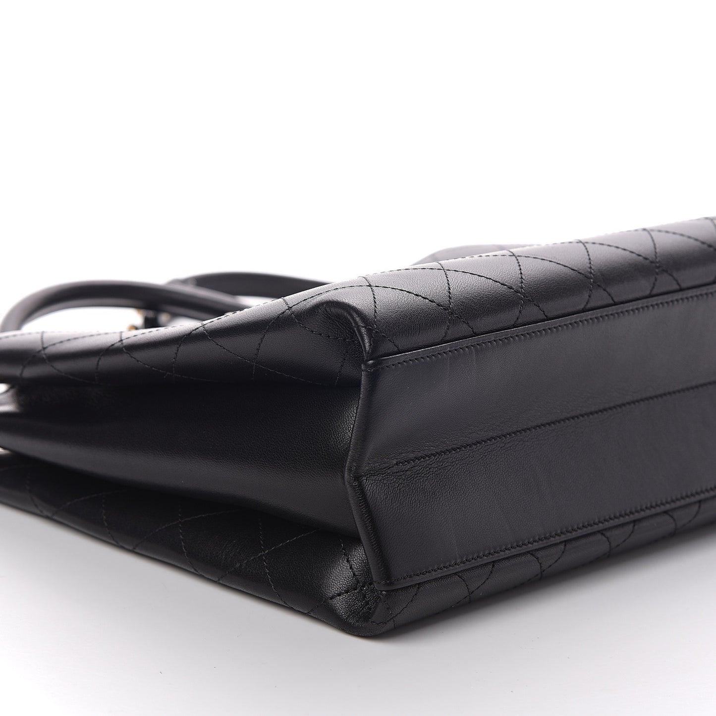 Lambskin Stitched Frame Shoulder Bag Black