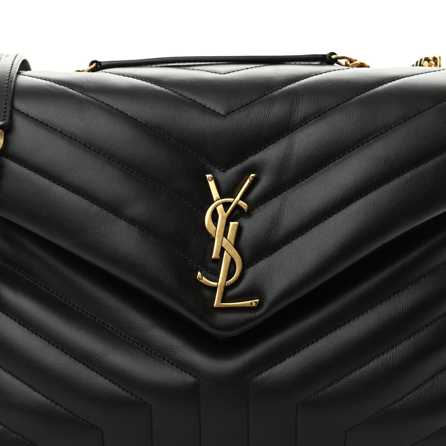 Calfskin Y Quilted Monogram Medium Loulou Chain Satchel Black