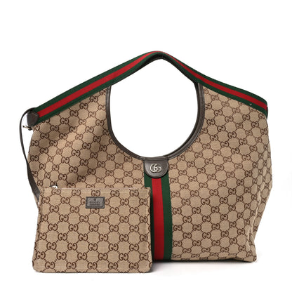 Gucci GG Monogram Web Large Giglio Tote Beige Brown 3 of 10