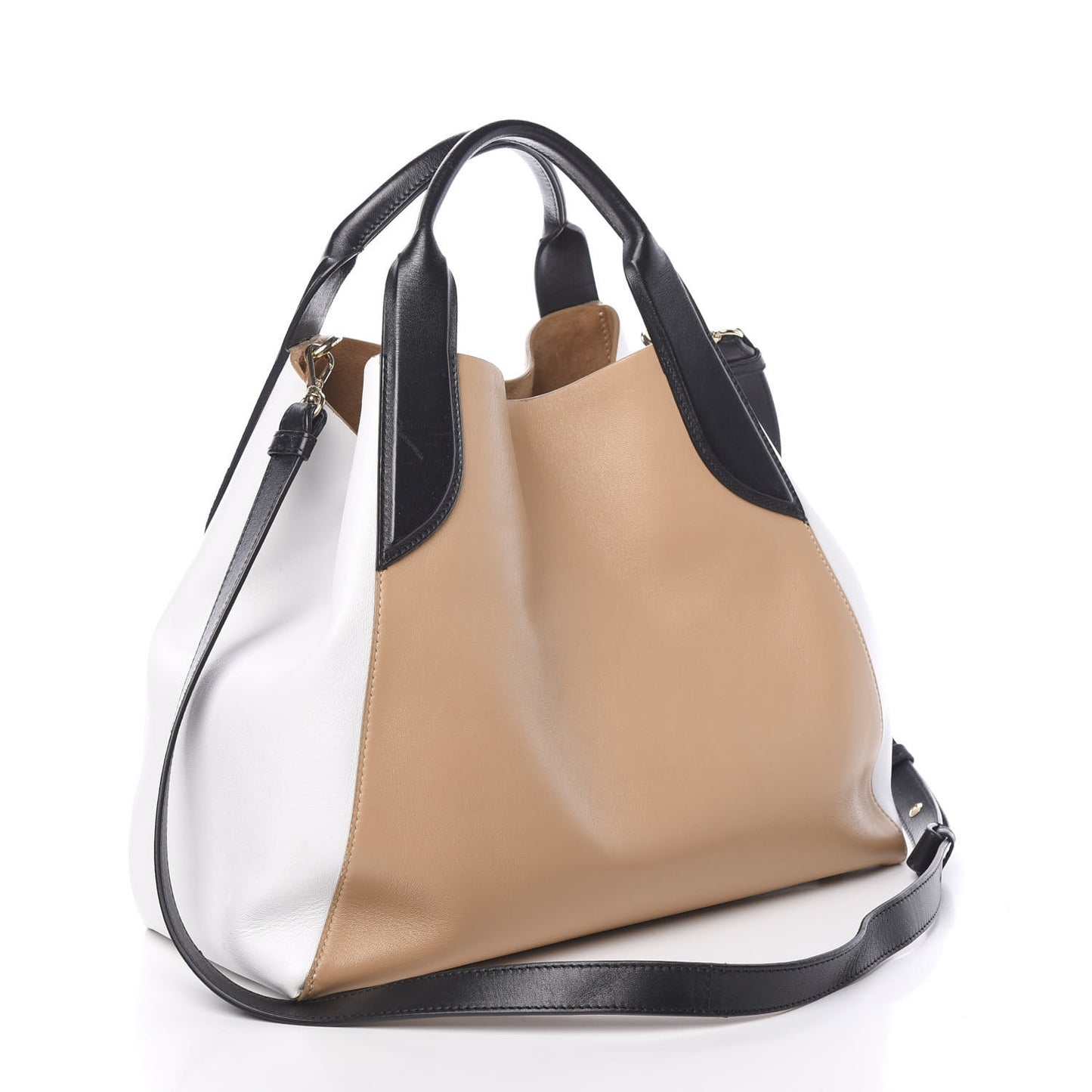 Calfskin Tri-Color Trapeze Bag Beige Black White