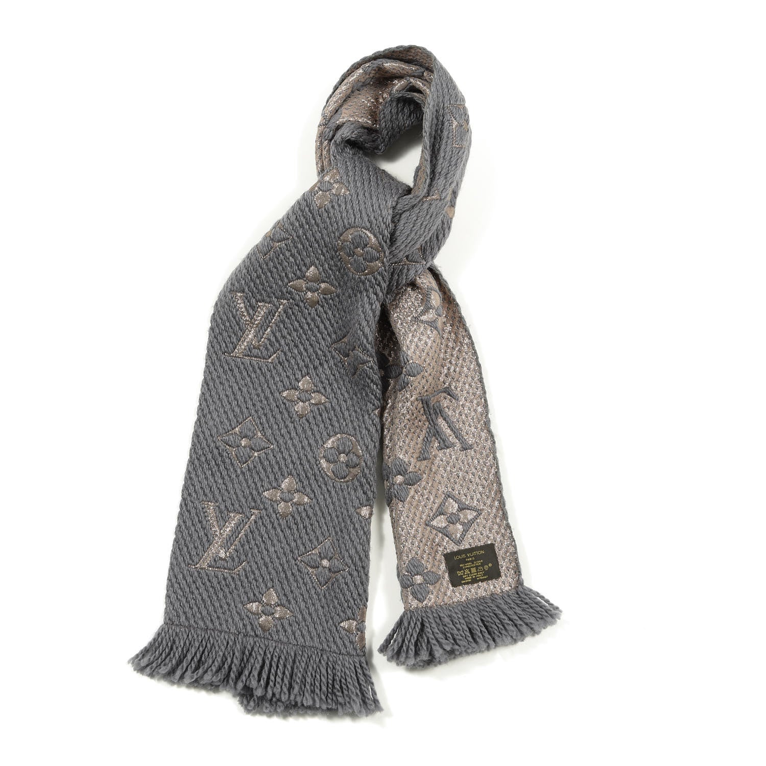 Louis Vuitton Wool Silk Logomania Shine Scarf Gris 1 of 3