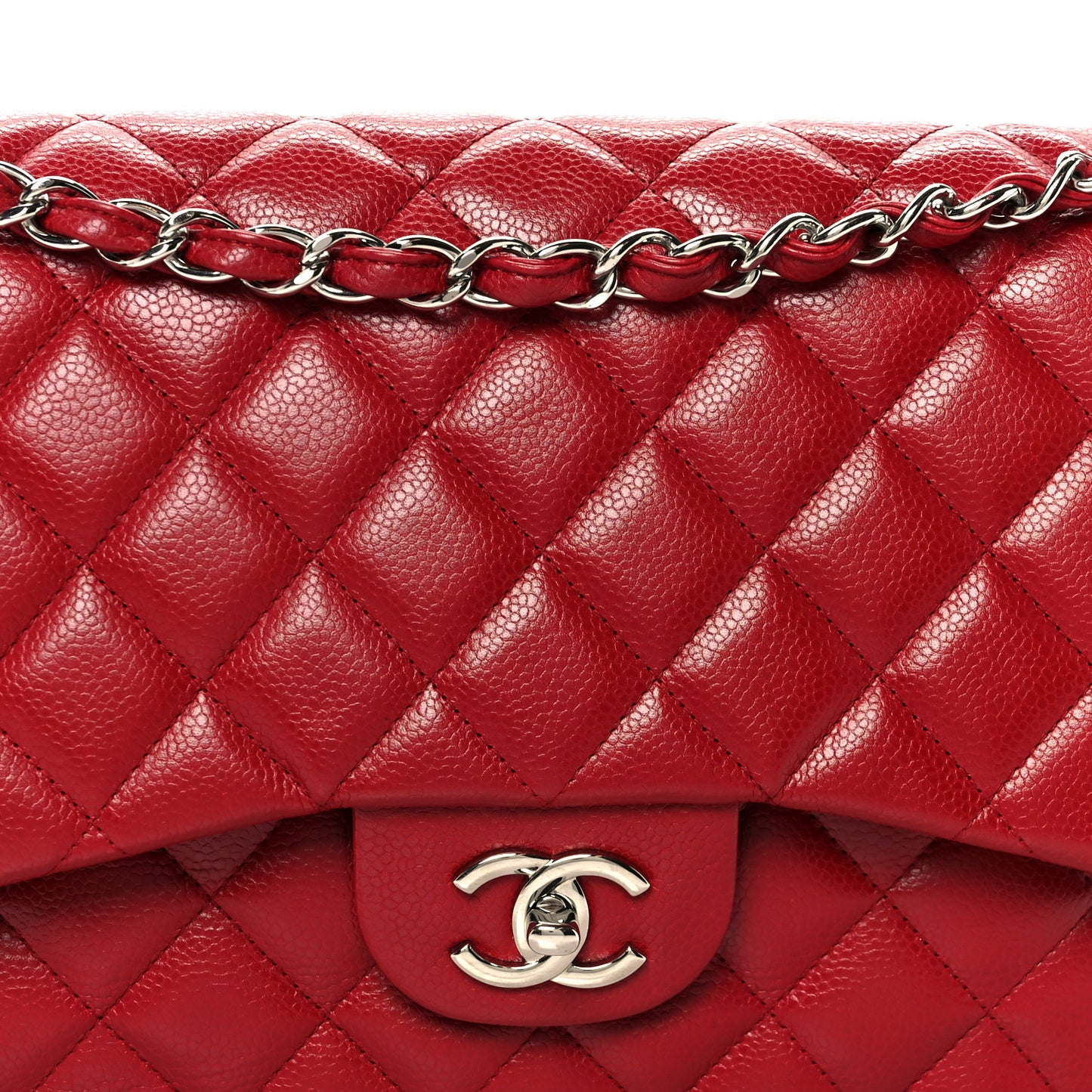 Caviar Quilted Jumbo Double Flap Red