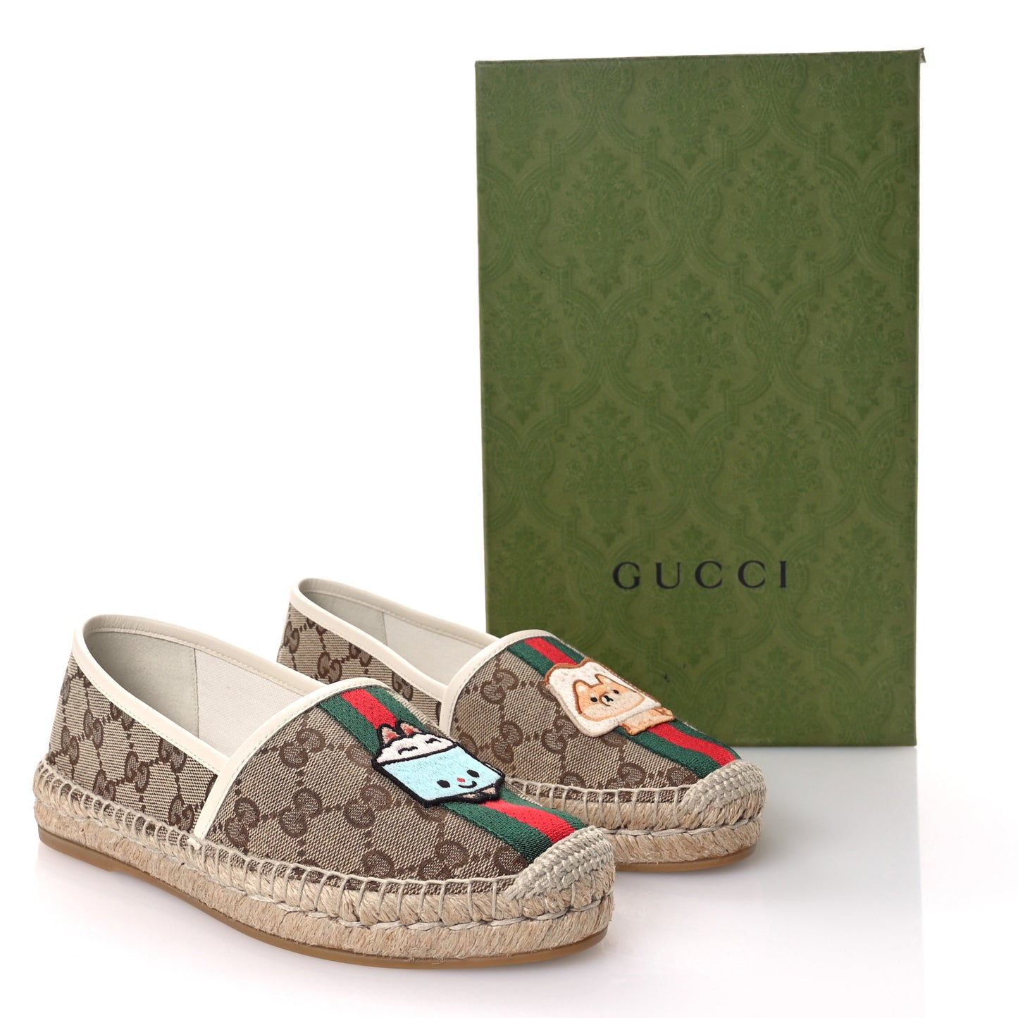 X PIKARAR GG Supreme Monogram Espadrilles 36 Beige Ebony White