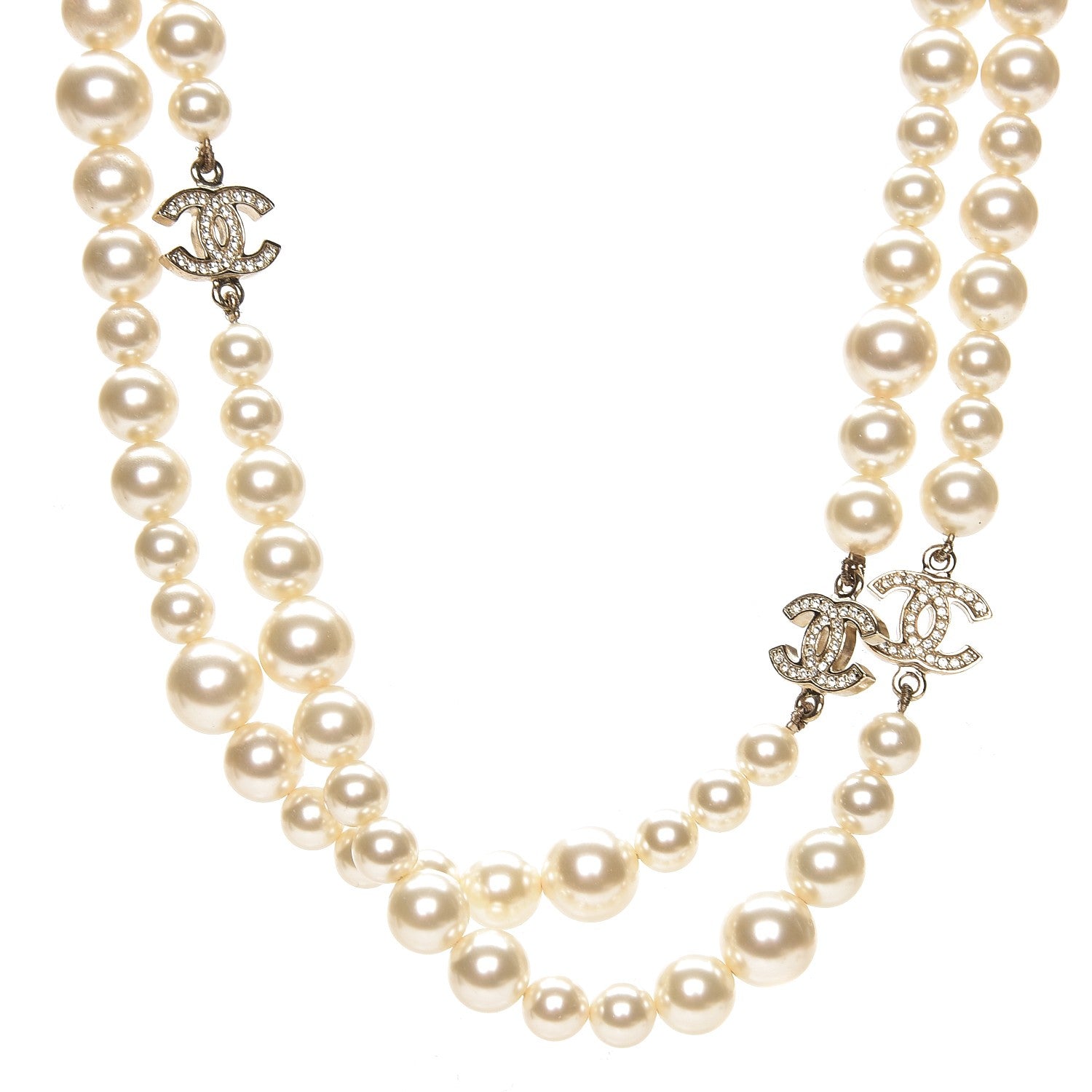 Chanel Graduated Pearl Crystal CC Long Necklace Light Gold 1 of 5