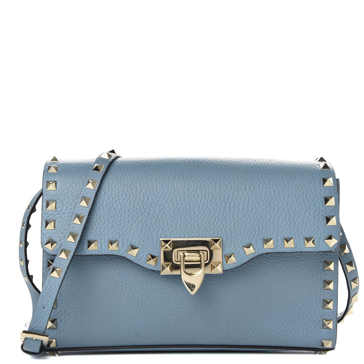 Valentino Garavani Pebbled Calfskin Medium Rockstud Flip Lock Crossbody Bag Blue 1 of 8