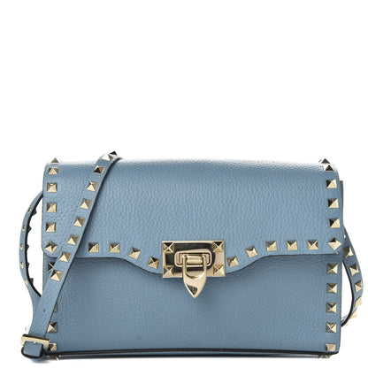 Valentino Garavani Pebbled Calfskin Medium Rockstud Flip Lock Crossbody Bag Blue 1 of 8