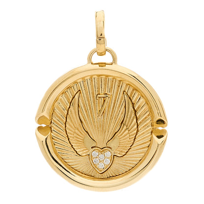 Foundrae 18K Yellow White Gold Diamond Large Beloved with Wings We Fly Oval Pushgate Medallion 1 of 3