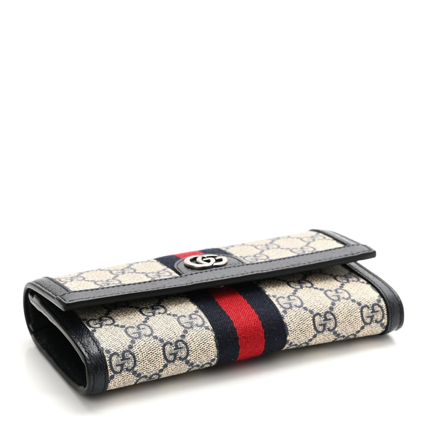 GG Supreme Monogram Textured Calfskin Web Ophidia Continental Wallet Beige Blue