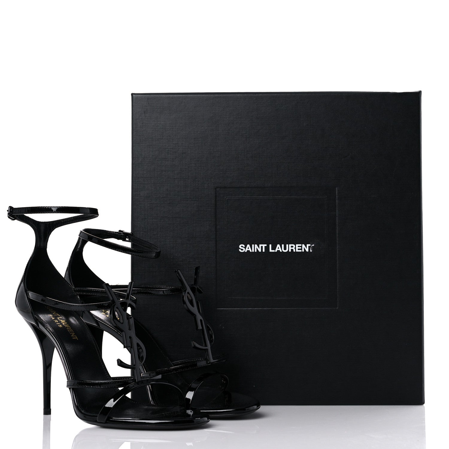 Saint Laurent Patent Cassandra 100 Ankle Strap Sandals 38.5 Black 11 of 11